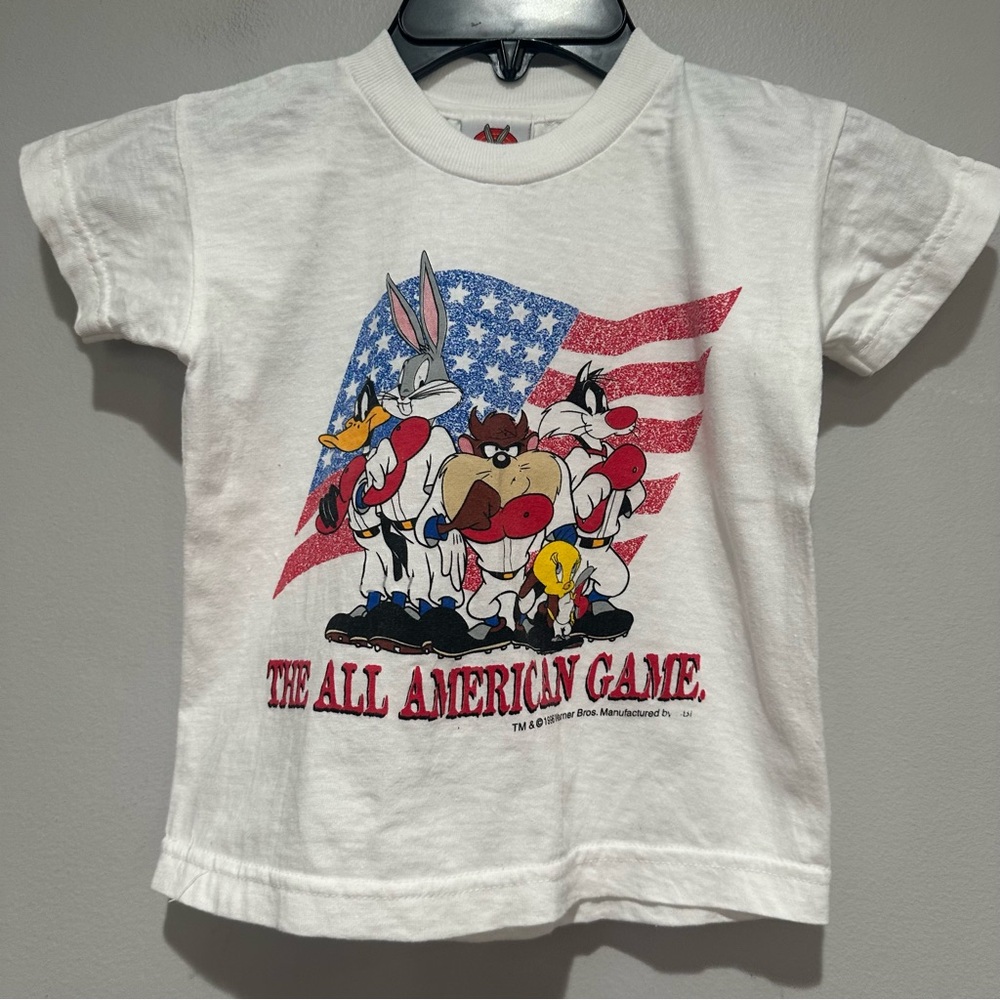 Vintage Looney Tunes The All American Game Short Sleeve Tee White Size Small